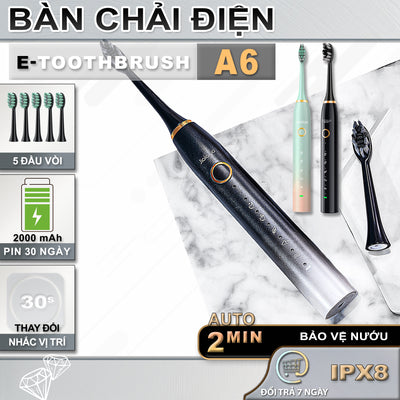 Bàn Chải Răng Điện | A6, Điều Khiển Thông Minh | 5 Chế Độ, Làm Sạch Siêu Âm, Pin 30 Ngày