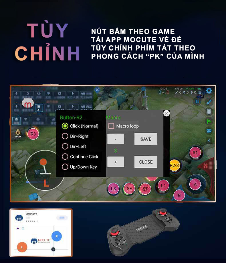 GamePad, Tay Cầm Chơi Game,  Mobile Gaming - Mocute 060 - Bluetooth, Wireless -  Macro, Key Mapping, Anroid, IOS