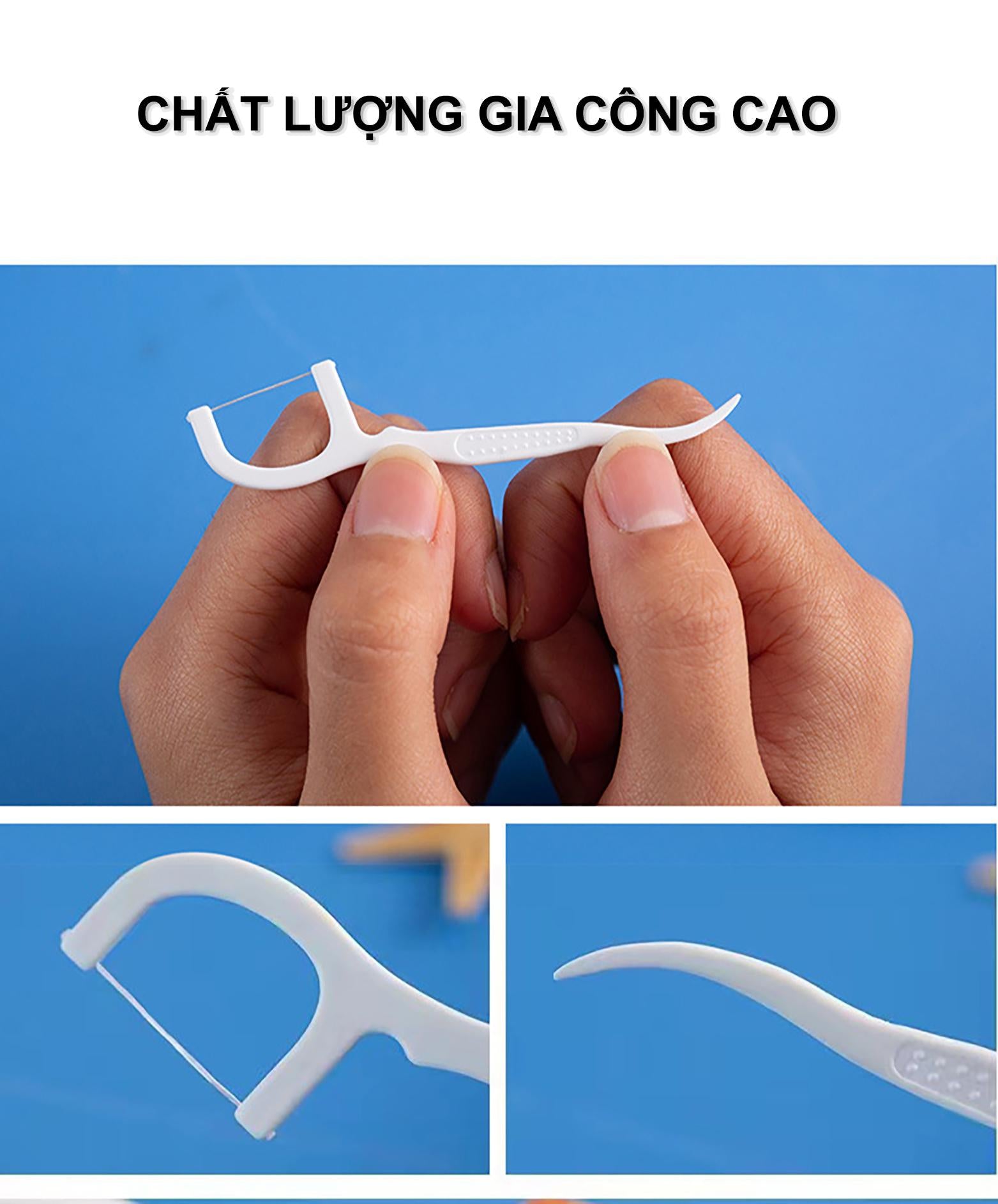 Tăm Chỉ Nha Khoa | Hộp 50 Cái, Nhưa PP Thực Phẩm | Sợi Chỉ Siêu Mõng, Không Làm Nở Rộng Kẻ Răng