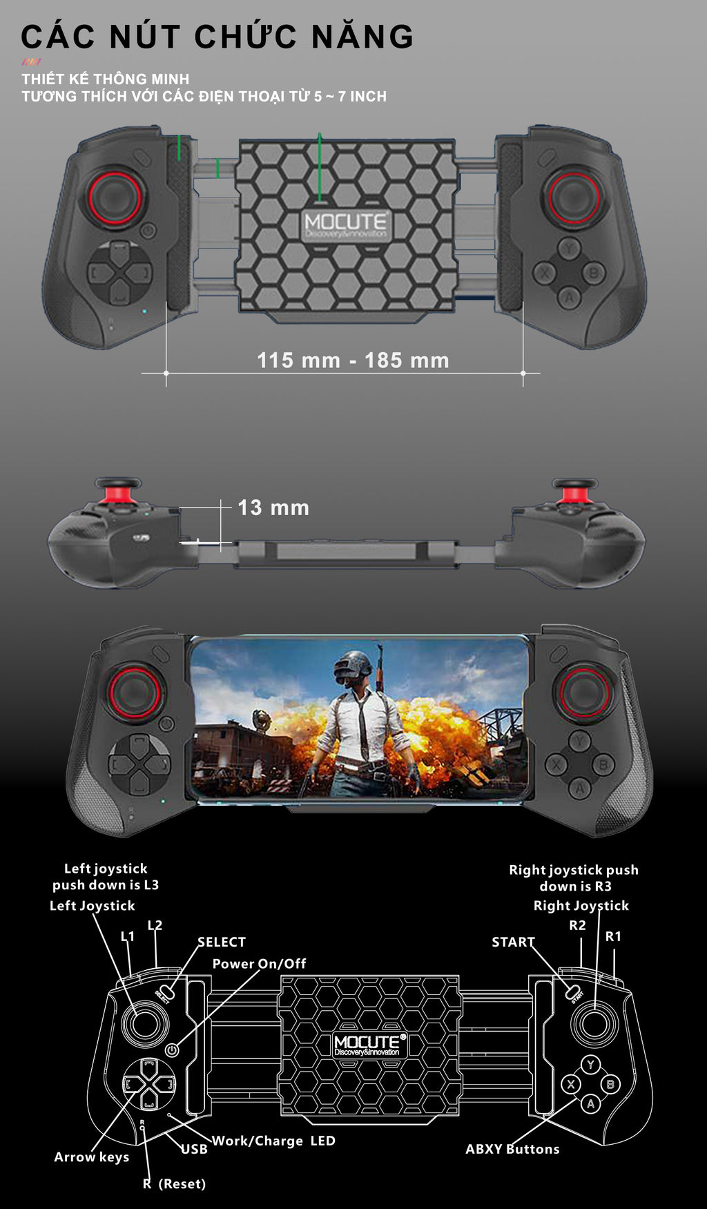 GamePad, Tay Cầm Chơi Game,  Mobile Gaming - Mocute 060 - Bluetooth, Wireless -  Macro, Key Mapping, Anroid, IOS