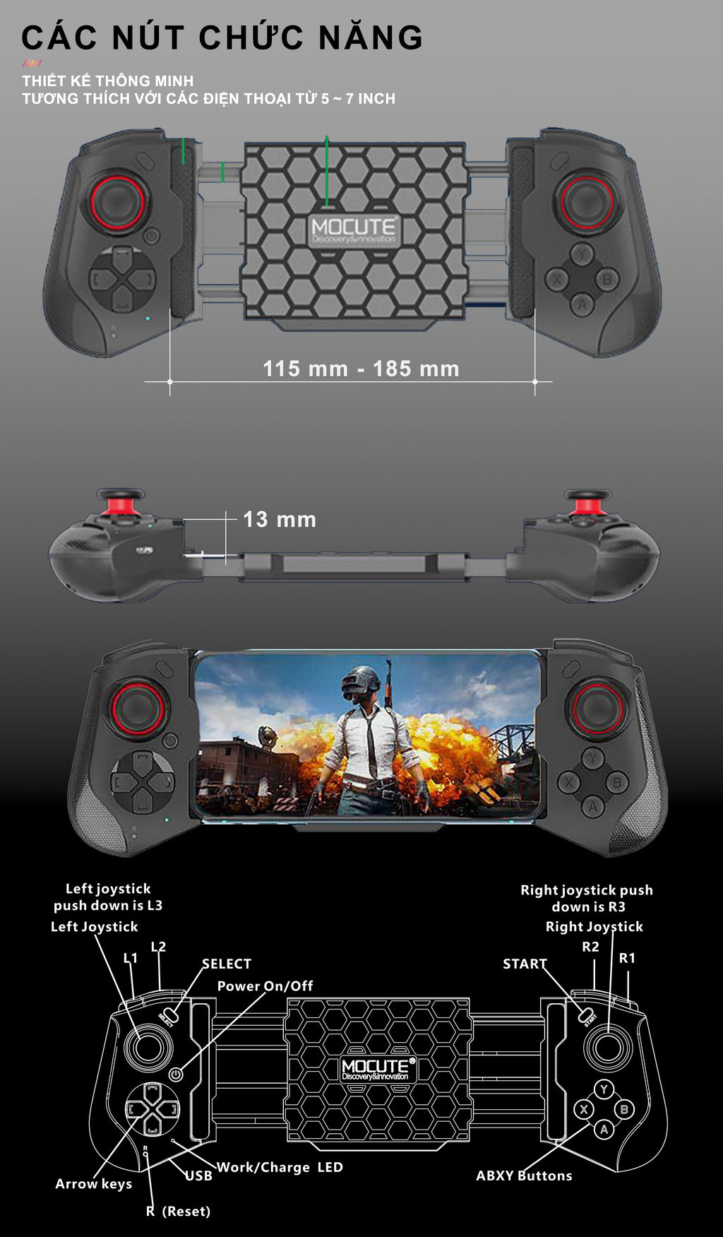 GamePad, Tay Cầm Chơi Game,  Mobile Gaming - Mocute 060 - Bluetooth, Wireless -  Macro, Key Mapping, Anroid, IOS
