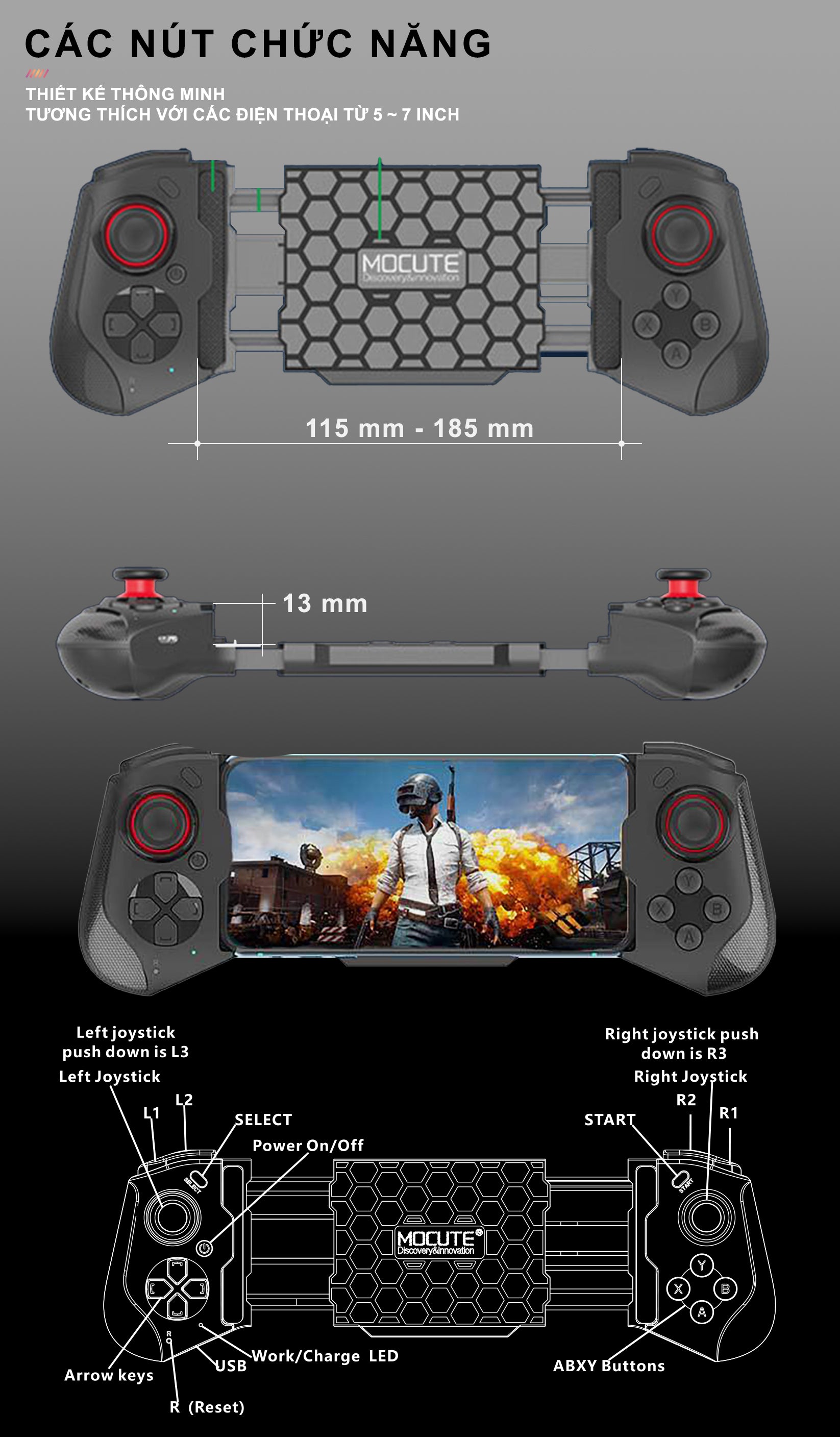 GamePad, Tay Cầm Chơi Game,  Mobile Gaming - Mocute 060 - Bluetooth, Wireless -  Macro, Key Mapping, Anroid, IOS