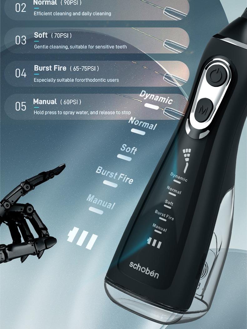 Máy Tăm Nước Cầm Tay Schobén - Chống Nước IPX7, 5 Chế Độ - Làm Sạch Sâu Chân Răng