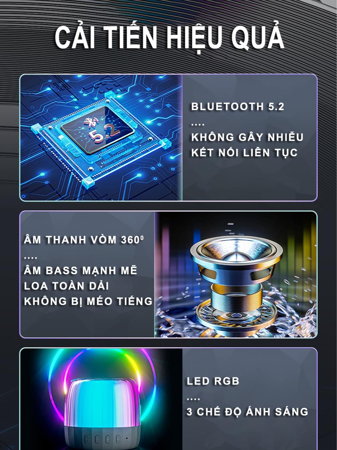 Loa Bluetooth | K3 Plus | TWS, LED RGB, True Bass - Âm Thanh To, Ánh Sáng Mạnh
