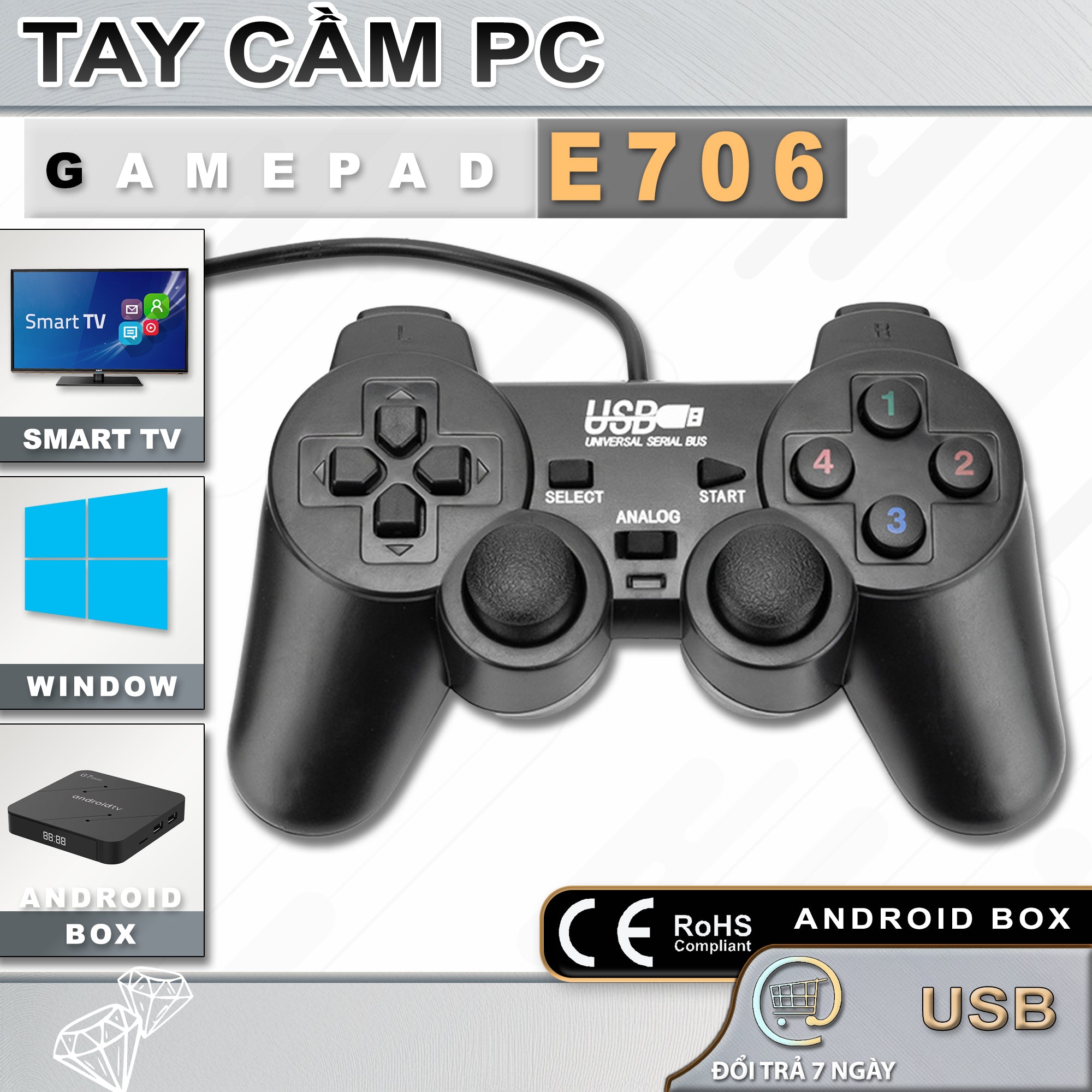 Tay Cầm Chơi Game PC, Laptop, Android Box - Có Rung, FIFA, GTA - Không Cần Cài Đặt. Phụ Kiện Chơi Điện Tử