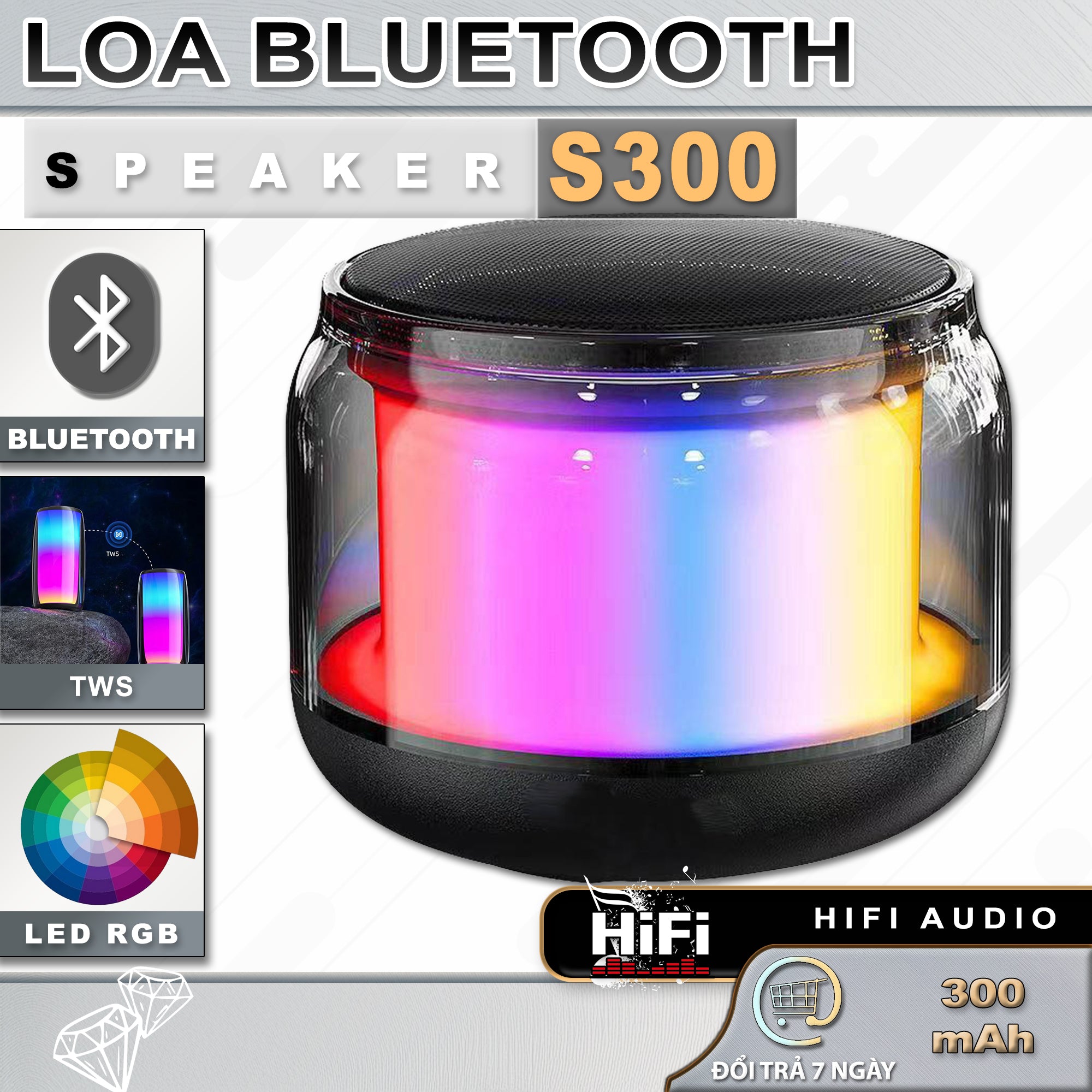 Loa Bluetooth S300 - Led RGB, TWS, Stereo 2.1, Âm Thanh Vòm - Kết Nối Nhiều Thiết Bị Củ Loa Nghe Nhạc