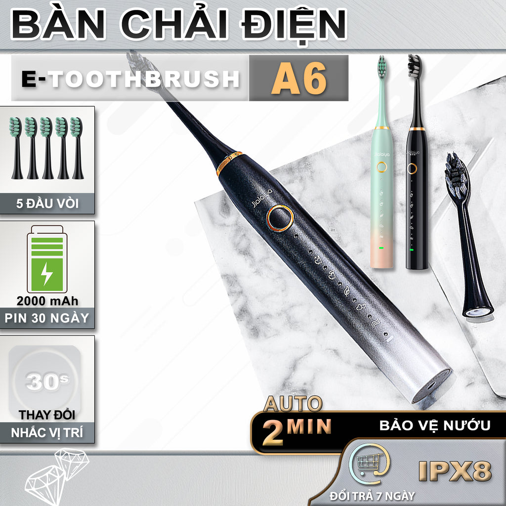 Bàn Chải Răng Điện | A6, Điều Khiển Thông Minh |  5 Chế Độ, Làm Sạch Siêu Âm,  Pin 30 Ngày