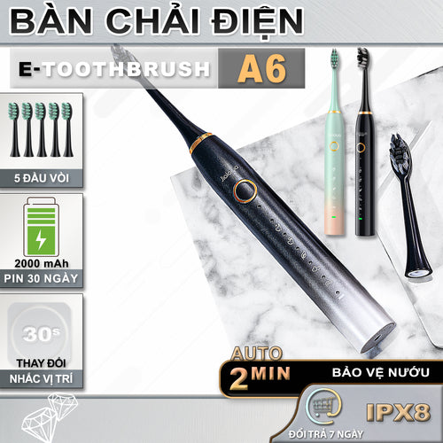 Bàn Chải Răng Điện | A6, Điều Khiển Thông Minh |  5 Chế Độ, Làm Sạch Siêu Âm,  Pin 30 Ngày