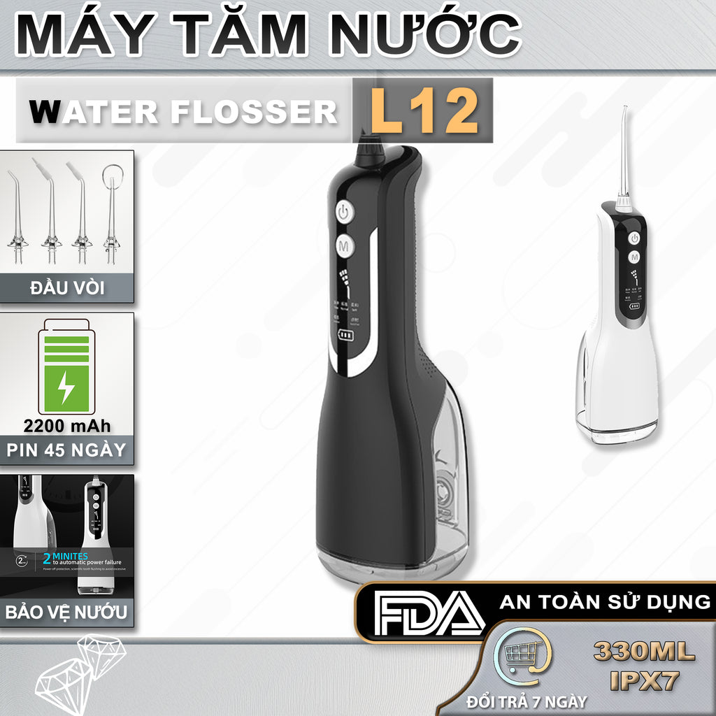 Máy Tăm Nước Cầm Tay | L12 | Pin Sử Dụng 45 Ngày, 5 Chế Độ Nước | Làm  Sạch Sâu Chân Răng, Vệ Sinh Niềng Răng, Hôi Miệng