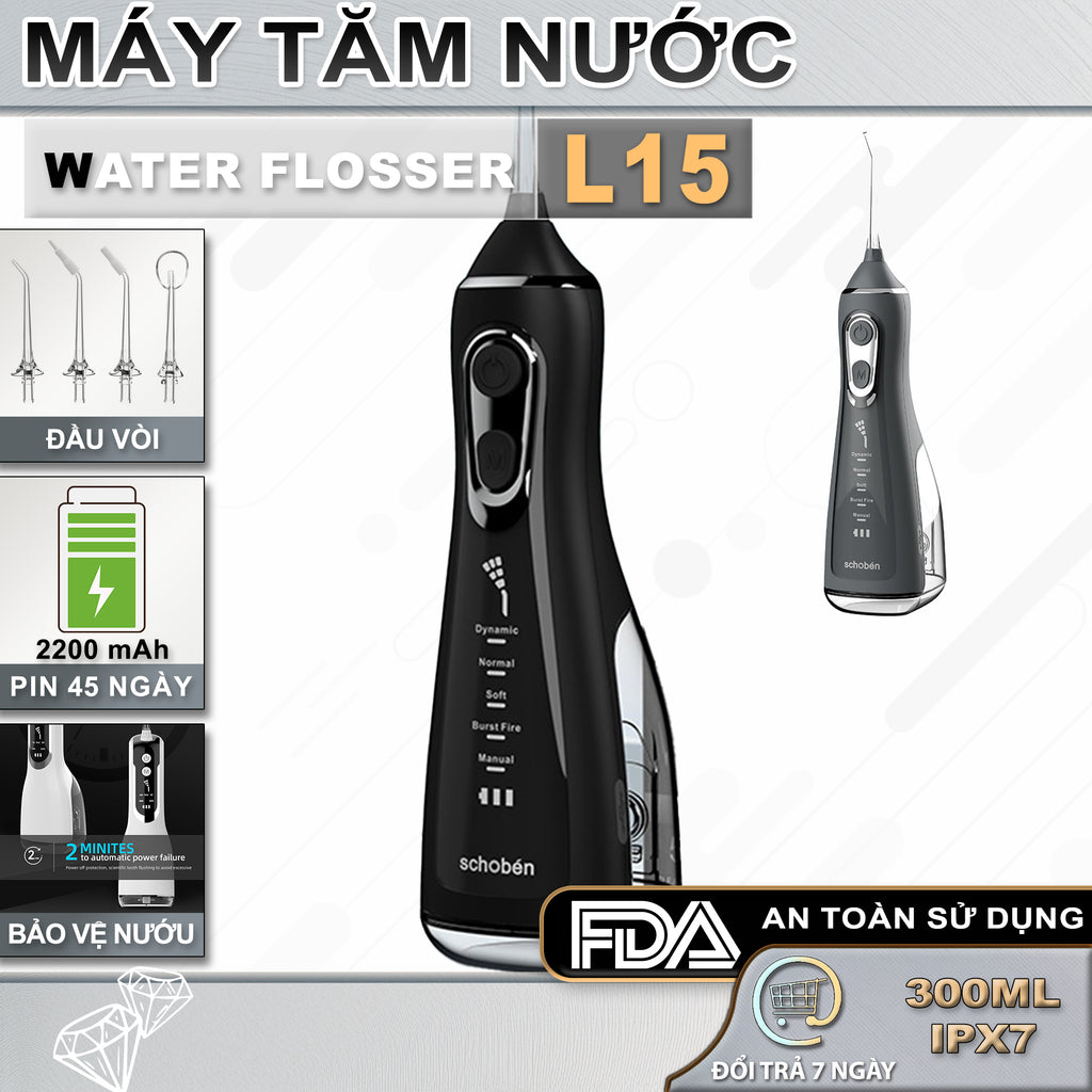 Máy Tăm Nước Cầm Tay Schobén - Chống Nước IPX7, 5 Chế Độ - Làm Sạch Sâu Chân Răng
