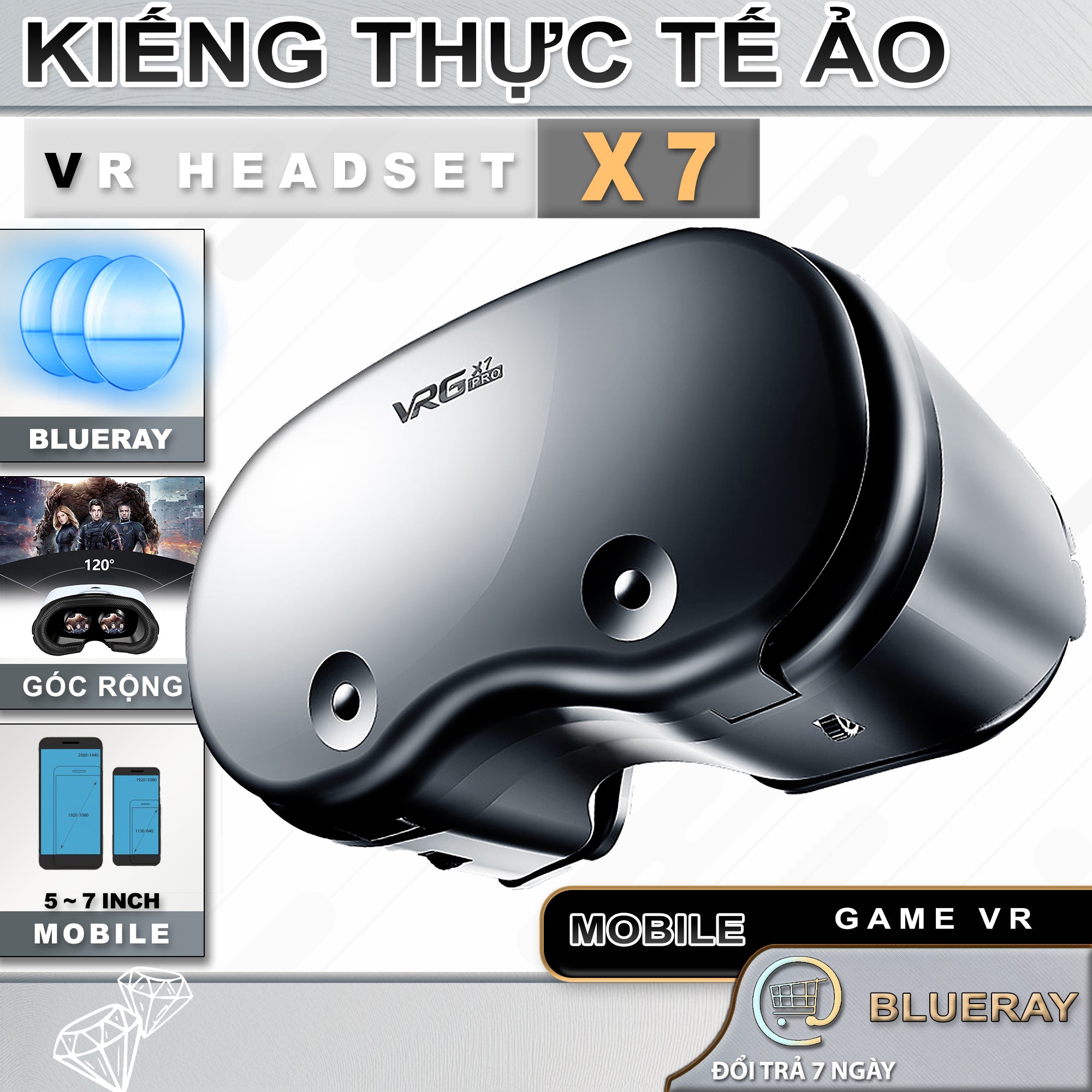 Kính Thực Tế Ảo | VRG PRO X7 | Thấu Kính Blueray | Phim VR 360, Game VR 360 | Xem Phim, Chơi Game 3D Chơi Điện Tử