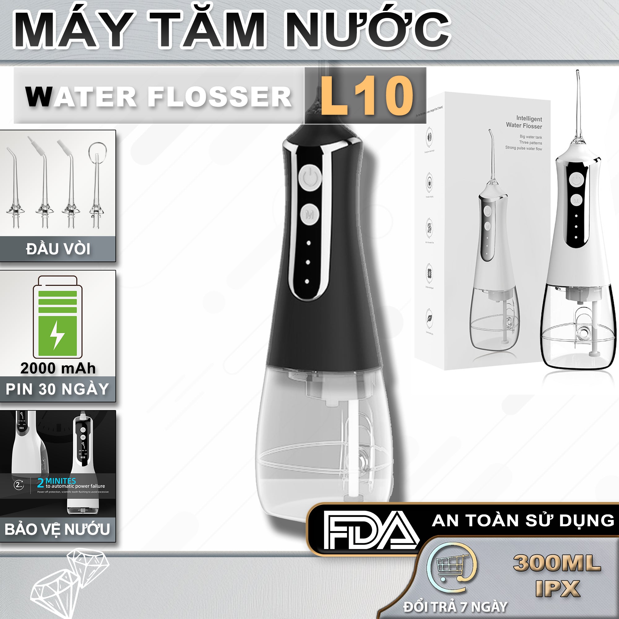 Máy Tăm Nước Cầm Tay L10 - Chống Nước IPX6 - Làm Sạch Sâu Chân Răng