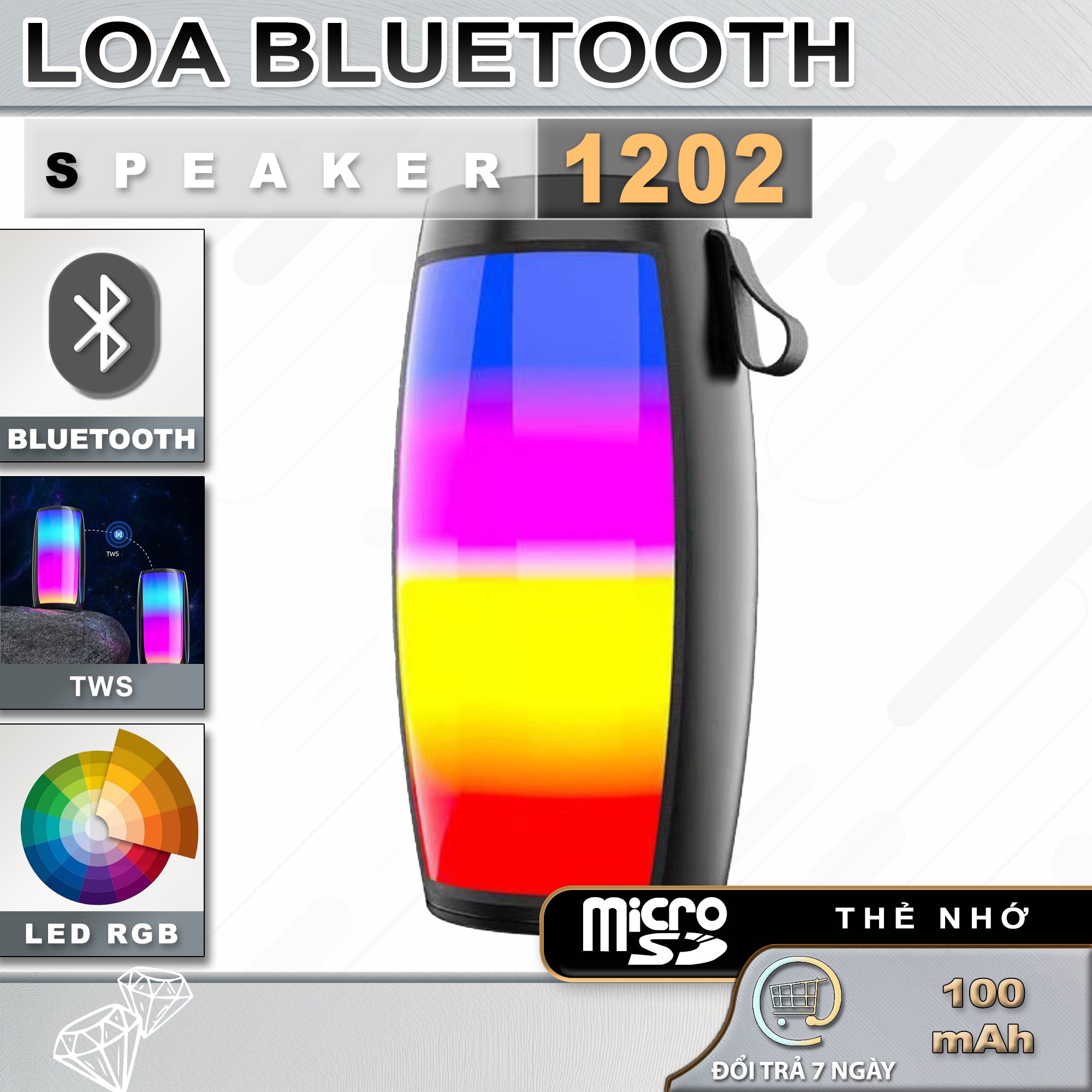 Loa Bluetooth S1202 | Led RGB, Âm Thanh To, Bass Mạnh | Giòng Loa Giá Rẻ, Thê Hệ 2022 Củ Loa Nghe Nhạc