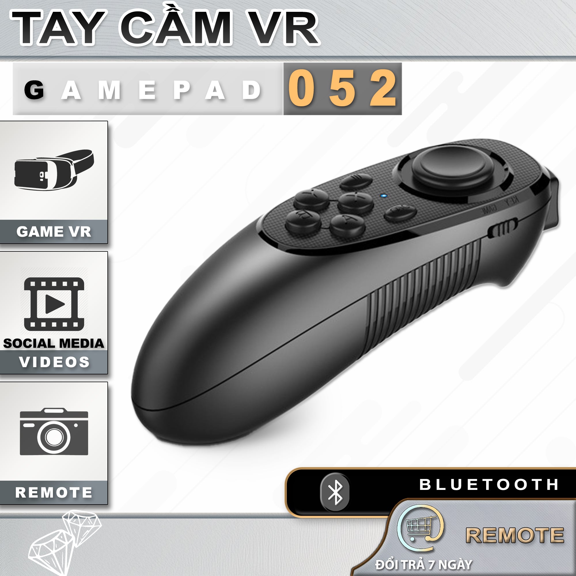 Tay Cầm Game  VR 052 - Bluetooth, Wireless - Hỗ Trợ Chơi Game VR 3D, Selfie, Xem Phim, Xem Ebook