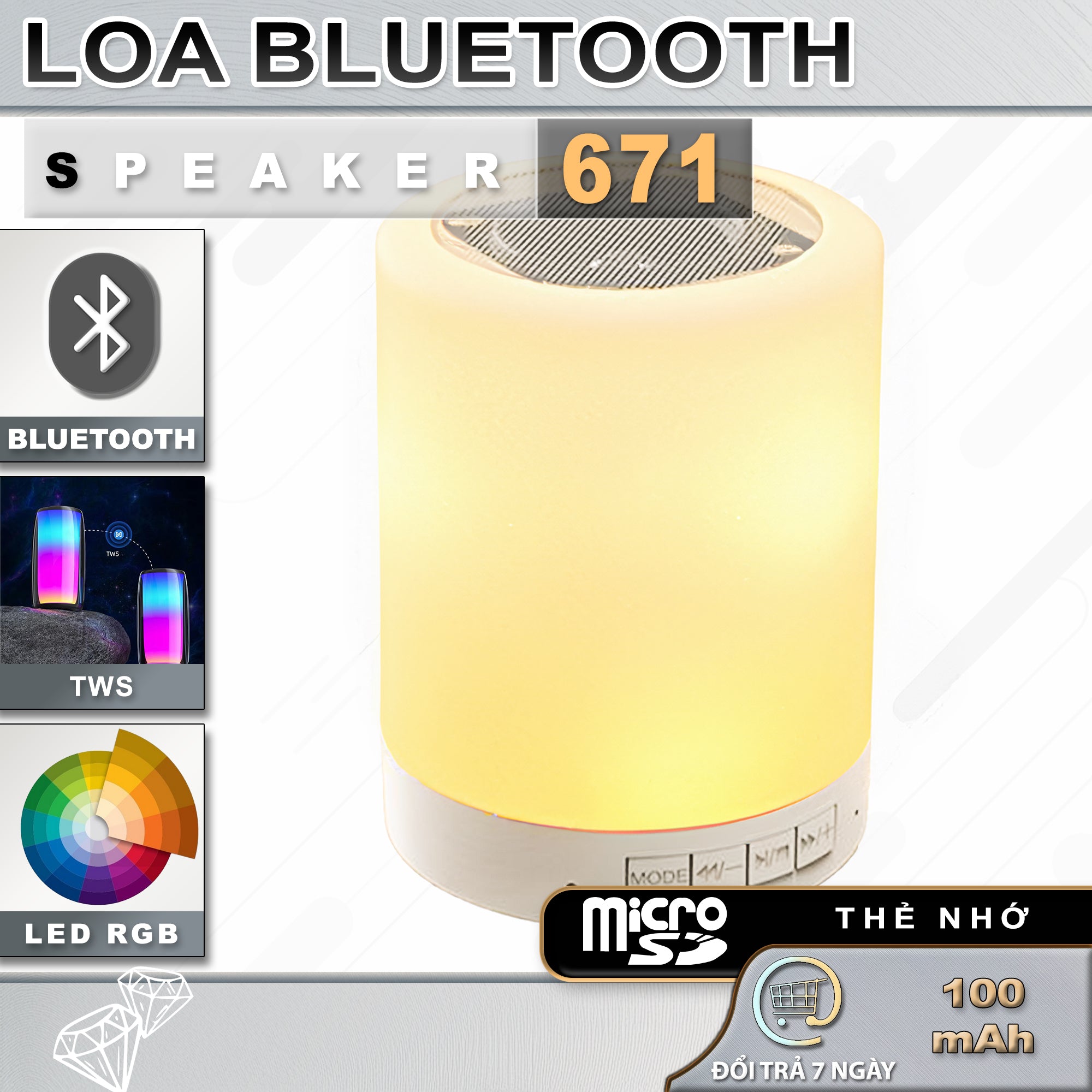 Loa Bluetooth CL-671 | Cảm Ứng Chạm, Led RGB, Âm Thanh To, Bass Mạnh | Giòng Loa Giá Rẻ, Dùng Làm Loa Nghe Nhạc, Đèn Trang Trí Củ Loa
