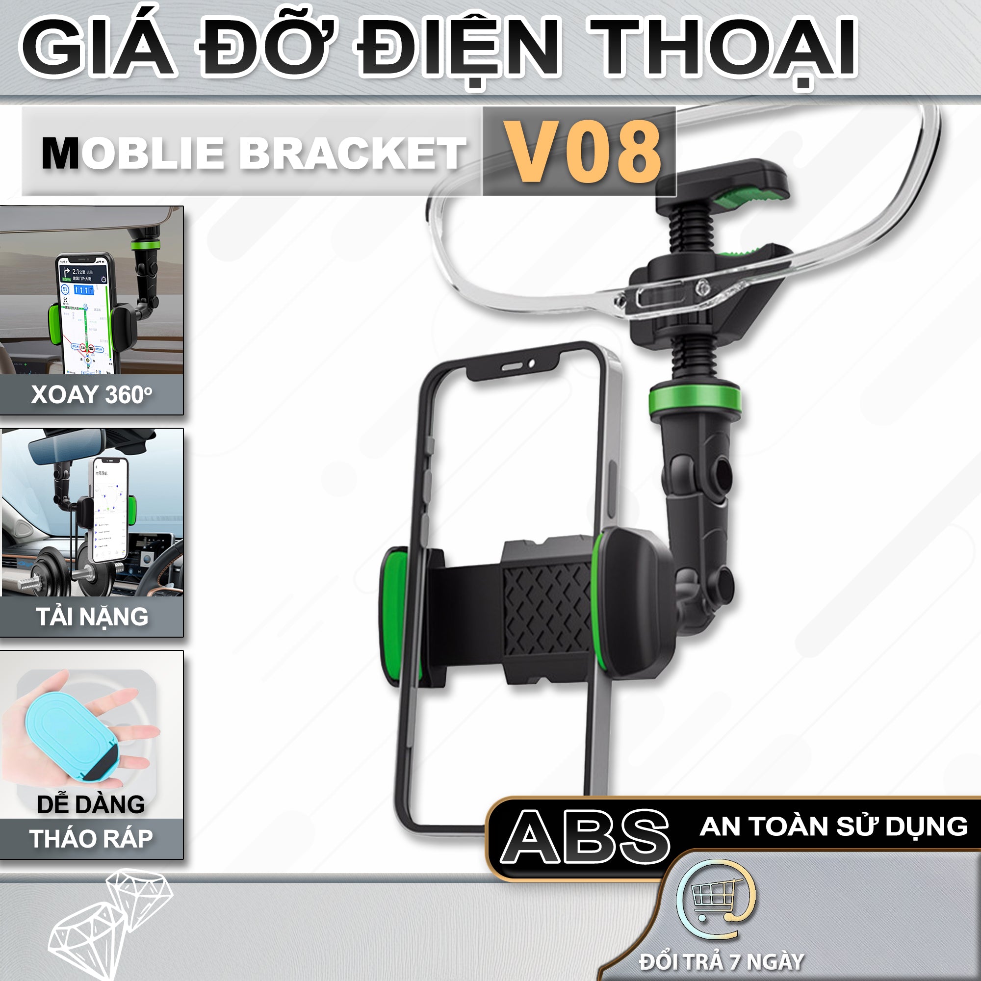 Kẹp Điện Thoại Cho Oto, Xe Hơi - Xoay Đa Hướng, Chống Shock