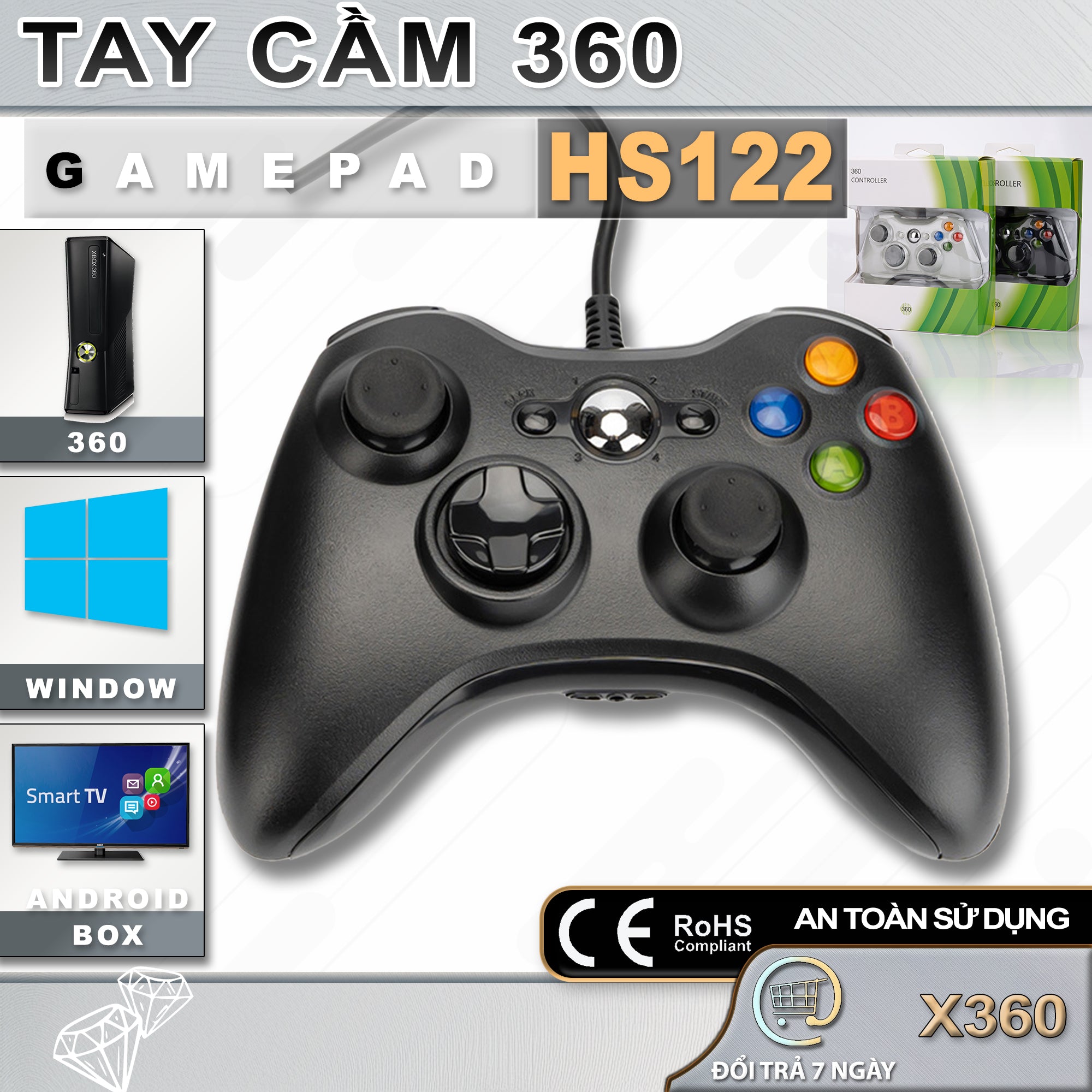 Tay Cầm Chơi Game HS122 - XBOX360, PC, PS3 - Có Rung, USB