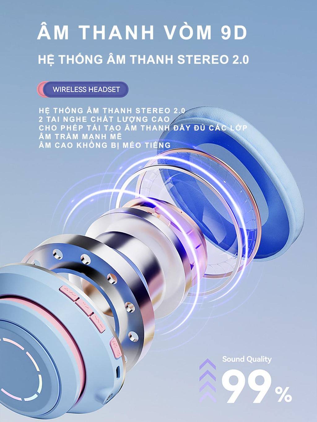 Tai Nghe Chụp Tai - Tai Mèo Bluetooth ST98M - HiFi, Micro, Led RGB, Stereo 2.0 - Cảm Ứng Đèn Led Theo Nhạc,  Âm Thanh Nổi 9D, Pin Trâu Chuyên Livestream, Chơi Game