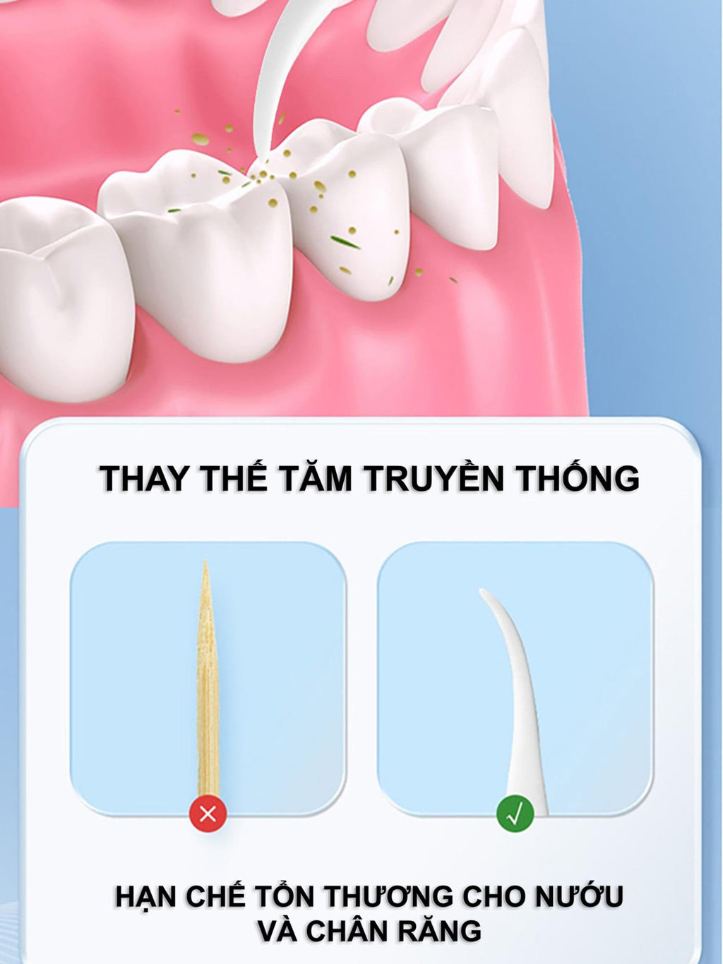 Tăm Chỉ Nha Khoa | Hộp 50 Cái, Nhưa PP Thực Phẩm | Sợi Chỉ Siêu Mõng, Không Làm Nở Rộng Kẻ Răng