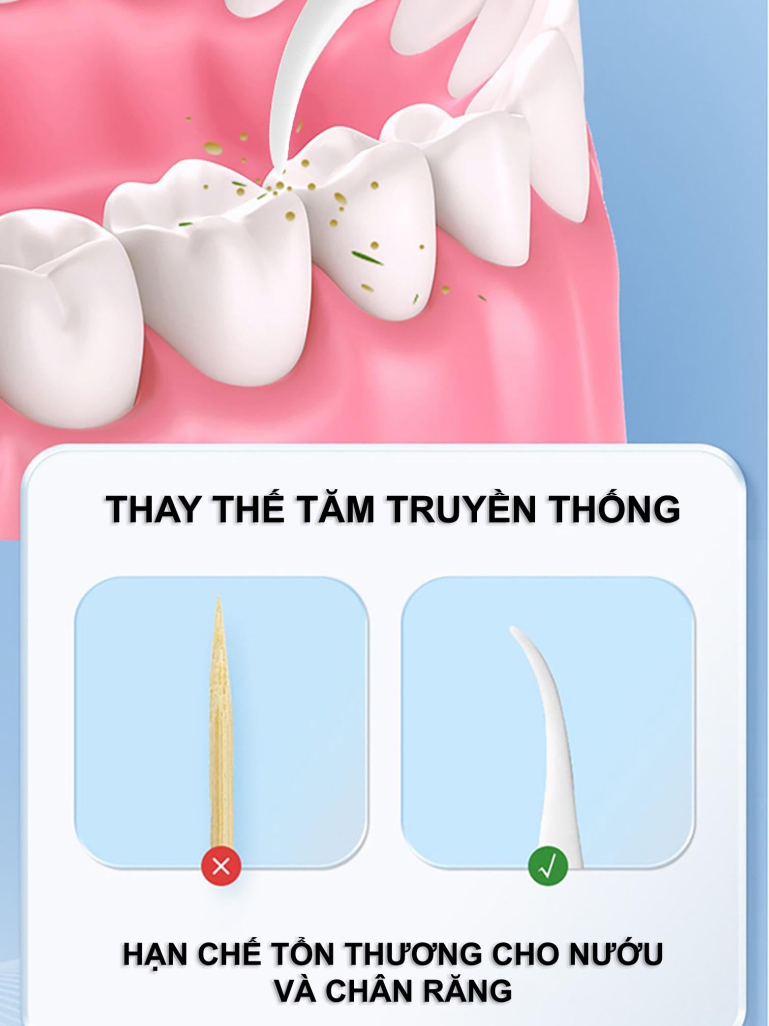 Tăm Chỉ Nha Khoa | Hộp 50 Cái, Nhưa PP Thực Phẩm | Sợi Chỉ Siêu Mõng, Không Làm Nở Rộng Kẻ Răng