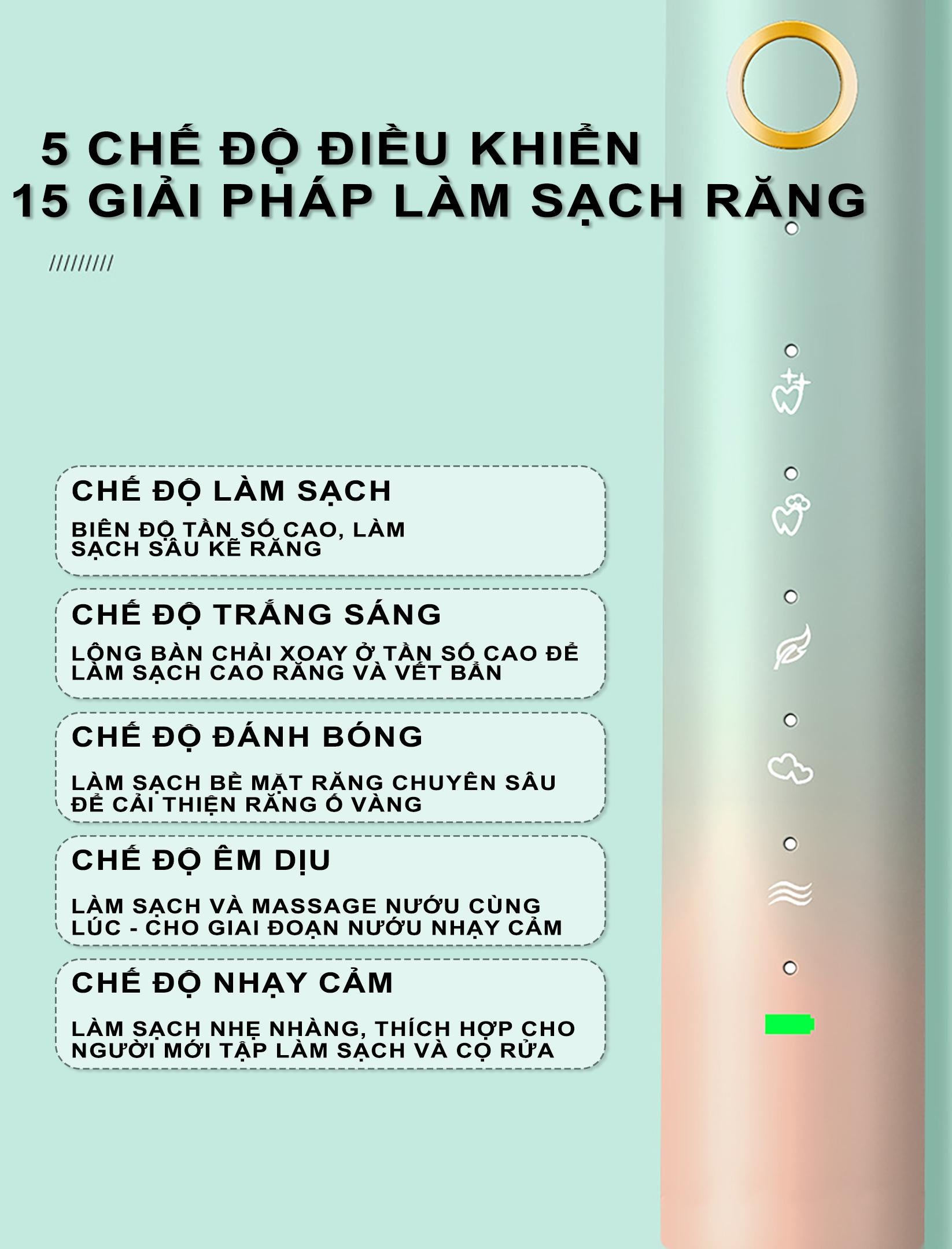 Bàn Chải Răng Điện | A6, Điều Khiển Thông Minh |  5 Chế Độ, Làm Sạch Siêu Âm,  Pin 30 Ngày