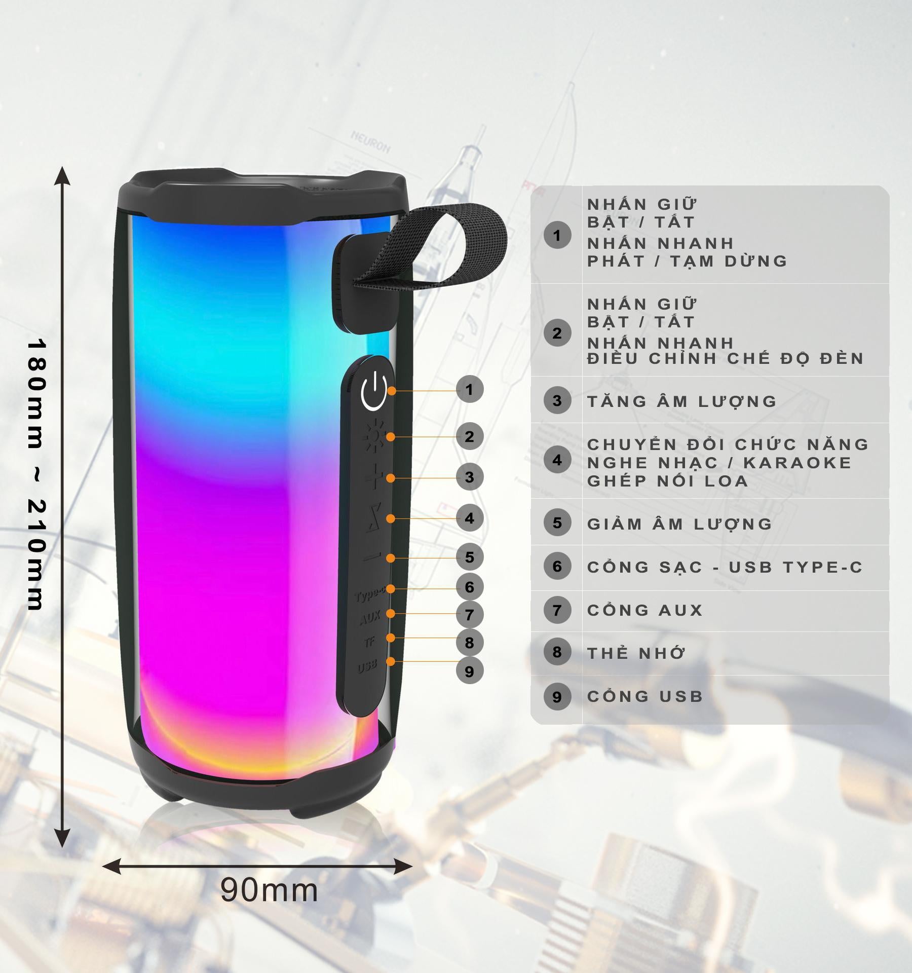 Loa Bluetooth PLUSE 5 - Led RGB 360, TWS, Karaoke, True Bass - Loa Toàn Dải, Chất Âm Dày Dặn, Đầy Đặn Củ Loa Nghe Nhạc