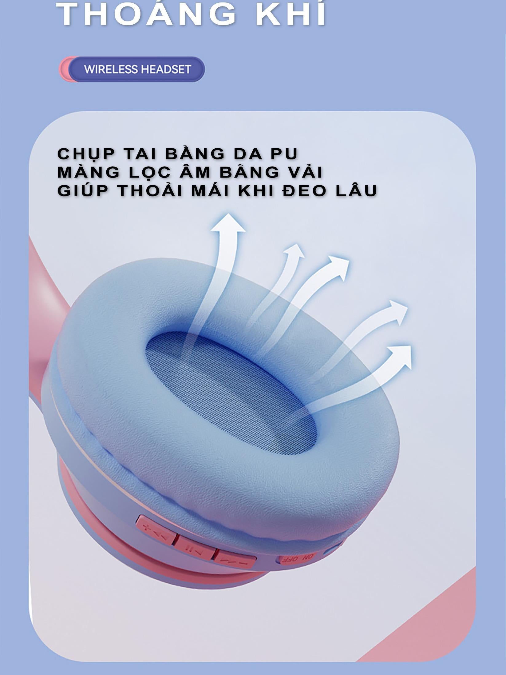 Tai Nghe Chụp Tai - Tai Mèo Bluetooth ST98M - HiFi, Micro, Led RGB, Stereo 2.0 - Cảm Ứng Đèn Led Theo Nhạc,  Âm Thanh Nổi 9D, Pin Trâu Chuyên Livestream, Chơi Game