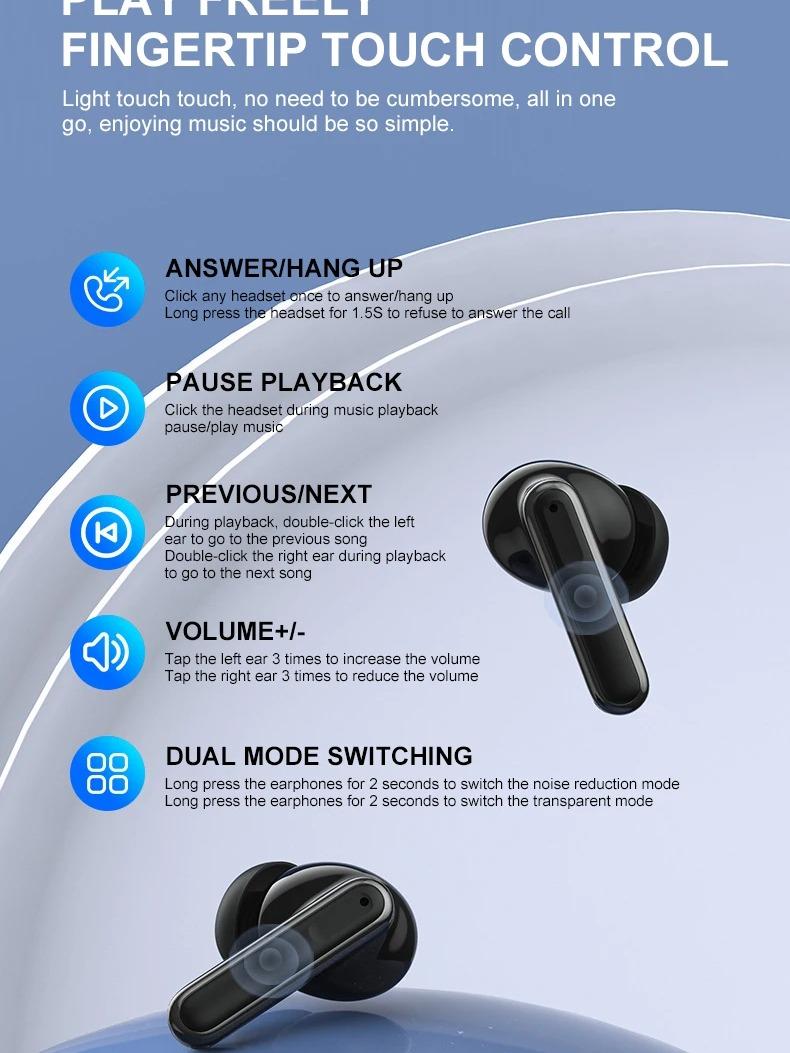 Tai Nghe Bluetooth Y19 | Pin 12 Tiếng, ENS, ANS, TWS, Bluetooth 5.3 | Âm Thanh Vòm 9D, Chống Ồn Chủ Động, Chống Ồn Môi Trường, Thu Âm Định Hướng Nhét Tai Nghe Nhạc