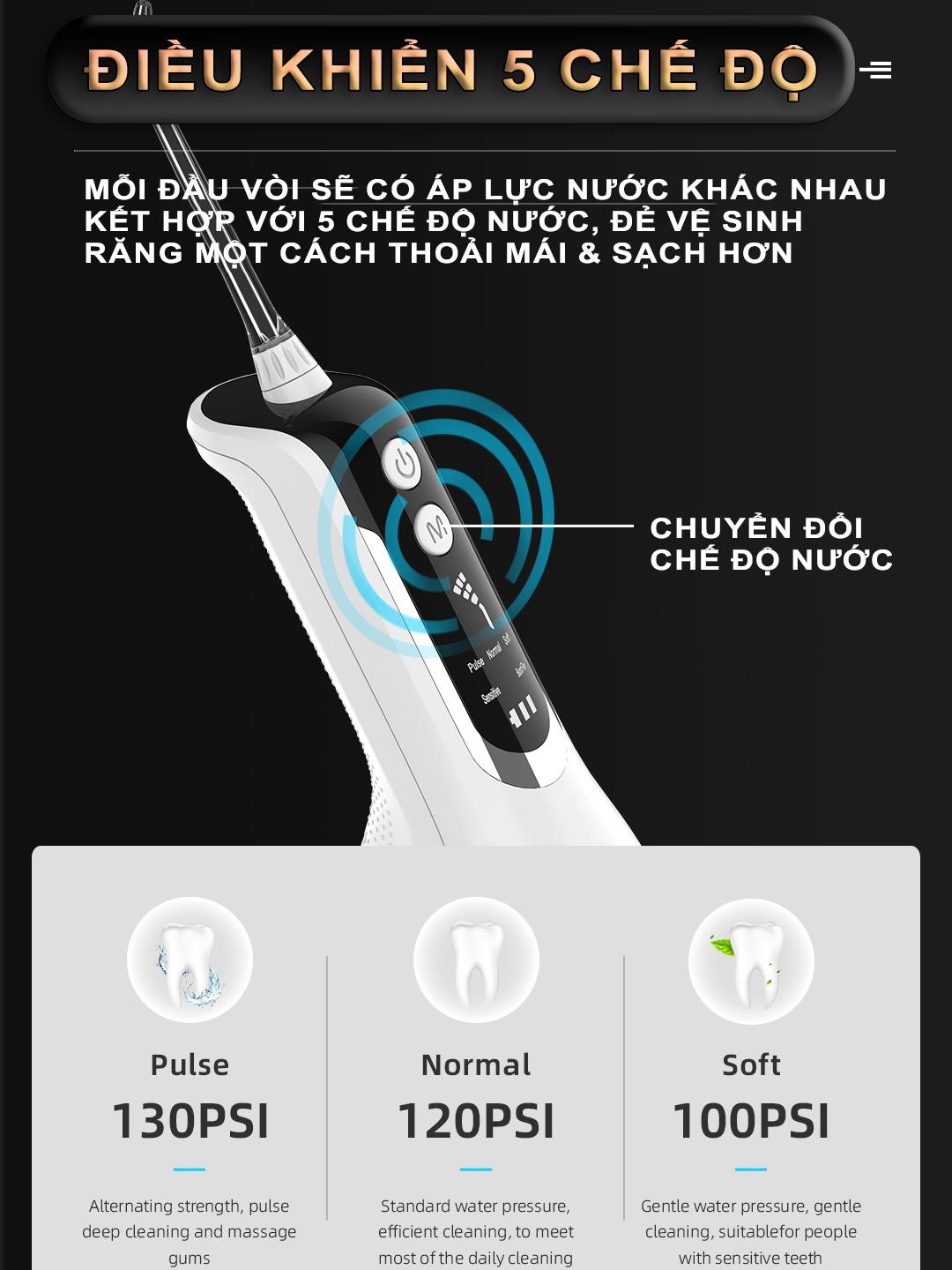 Máy Tăm Nước Cầm Tay | L12 | Pin Sử Dụng 45 Ngày, 5 Chế Độ Nước | Làm  Sạch Sâu Chân Răng, Vệ Sinh Niềng Răng, Hôi Miệng