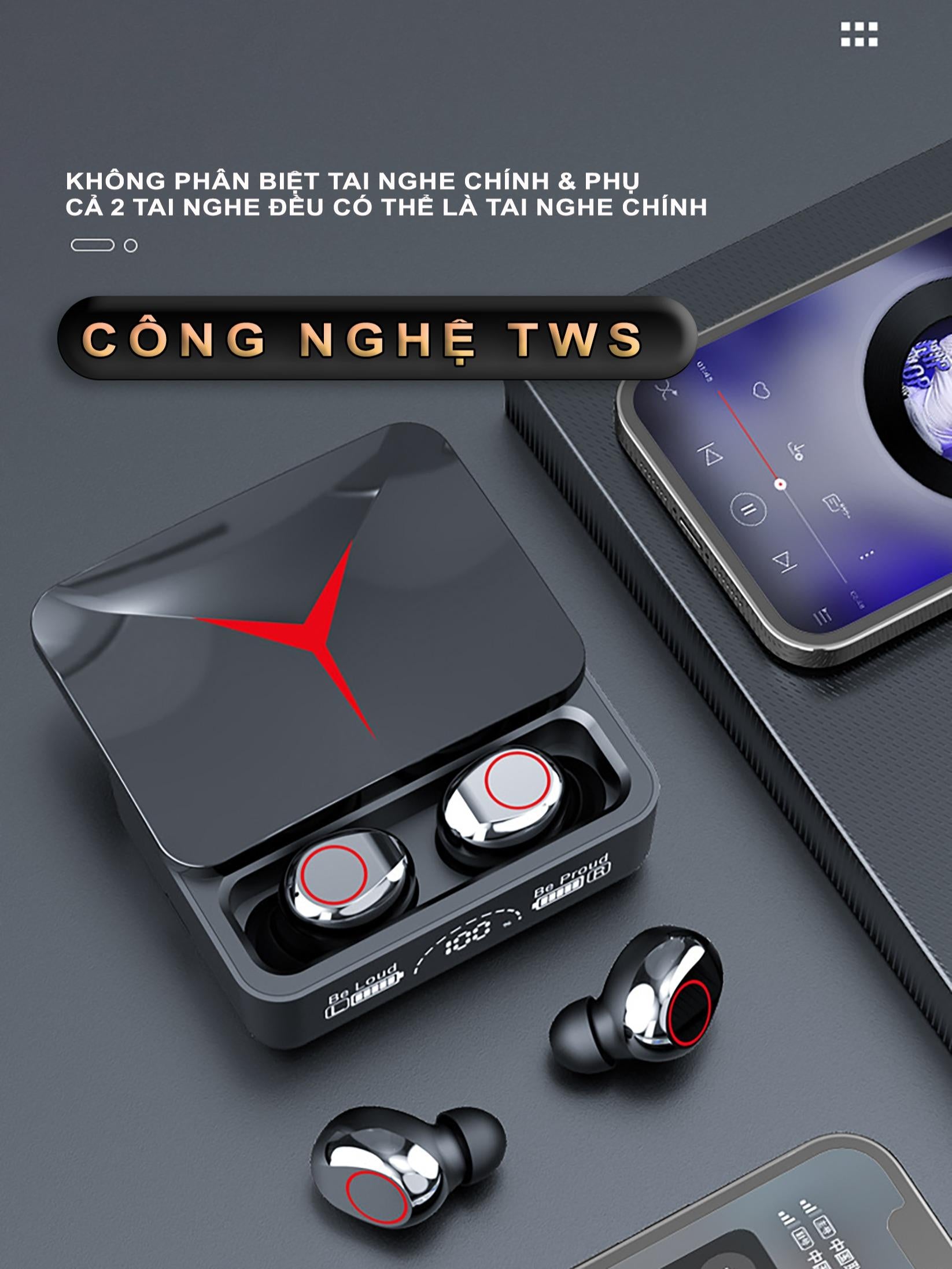 Tai Nghe Bluetooth | M90 PRO V5.3 | ENS, TWS, Bluetooth 5.3 - Âm Thanh Vòm 9D, Chống Ồn Môi Trường, Thu Âm Định Hướng